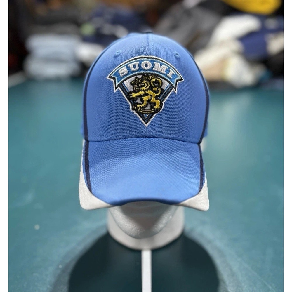 Reebok Team Finland Suomi Hockey Hat Cap Size L/XL Fitted Blue White EUC